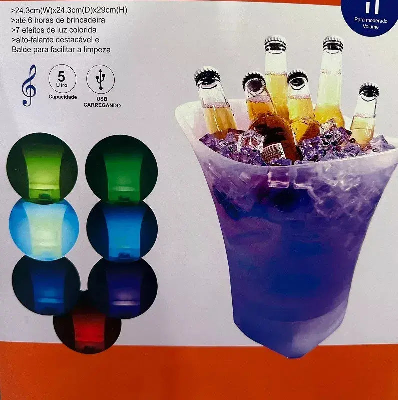 Cubeta Grande Para Hielo Parlante Con Luces LED (5L - 7L)